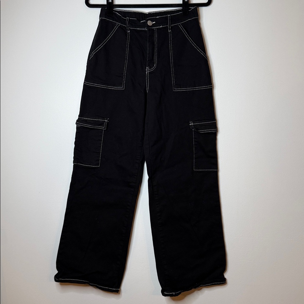 Honey Peace cargo carpenter jeans black and white contrast size large - Picture 3 of 8